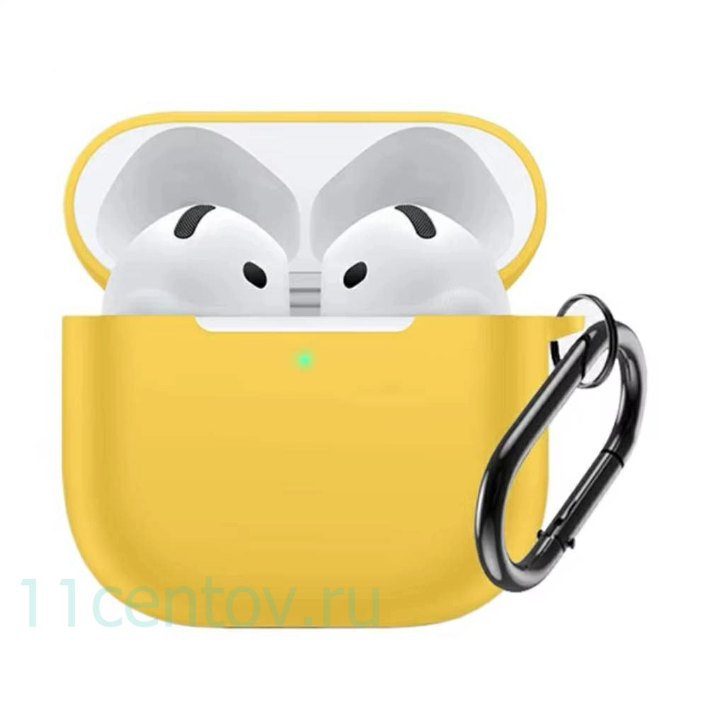 Картинка Силиконовый чехол c карабином для AirPods 4 Желтый от интернет-магазина электроники «11 Центов»